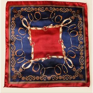 Vintage Style Chain Print Square Scarf Elegant Satin Neckerchief